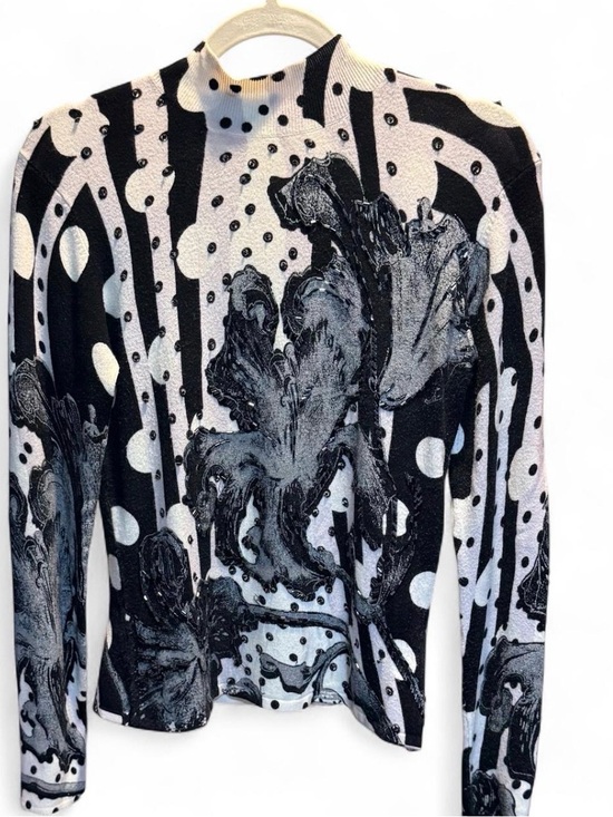 Alberto Makali Sweaters - VINTAGE Alberto Makali Beaded Mixed Print Mock Neck Sweater M